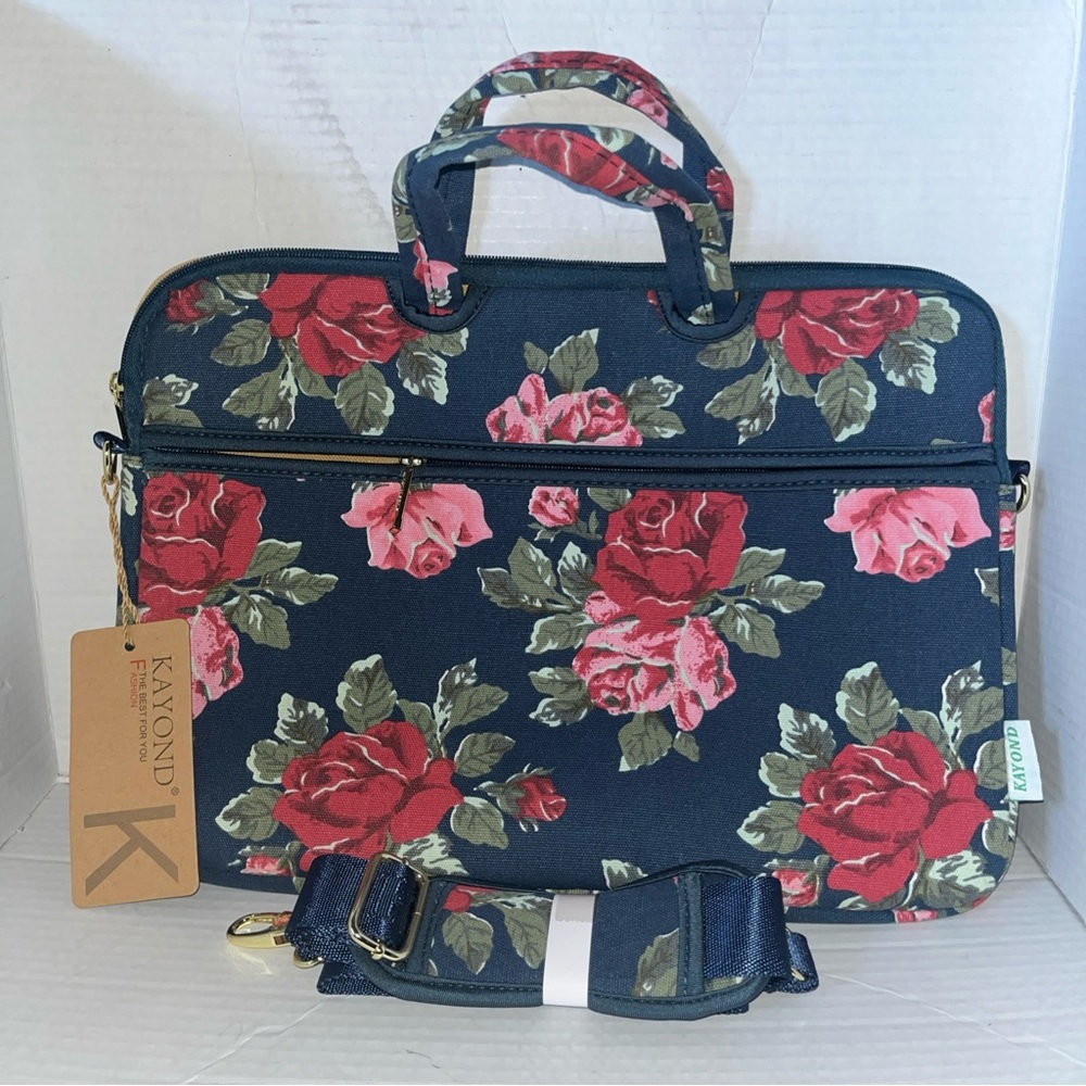 NWT Kayond Floral Rose Canvas Laptop Tablet Shoulder Crossbody Travel Bag